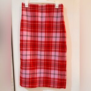 Zara Red and Pink Plaid Pencil Skirt